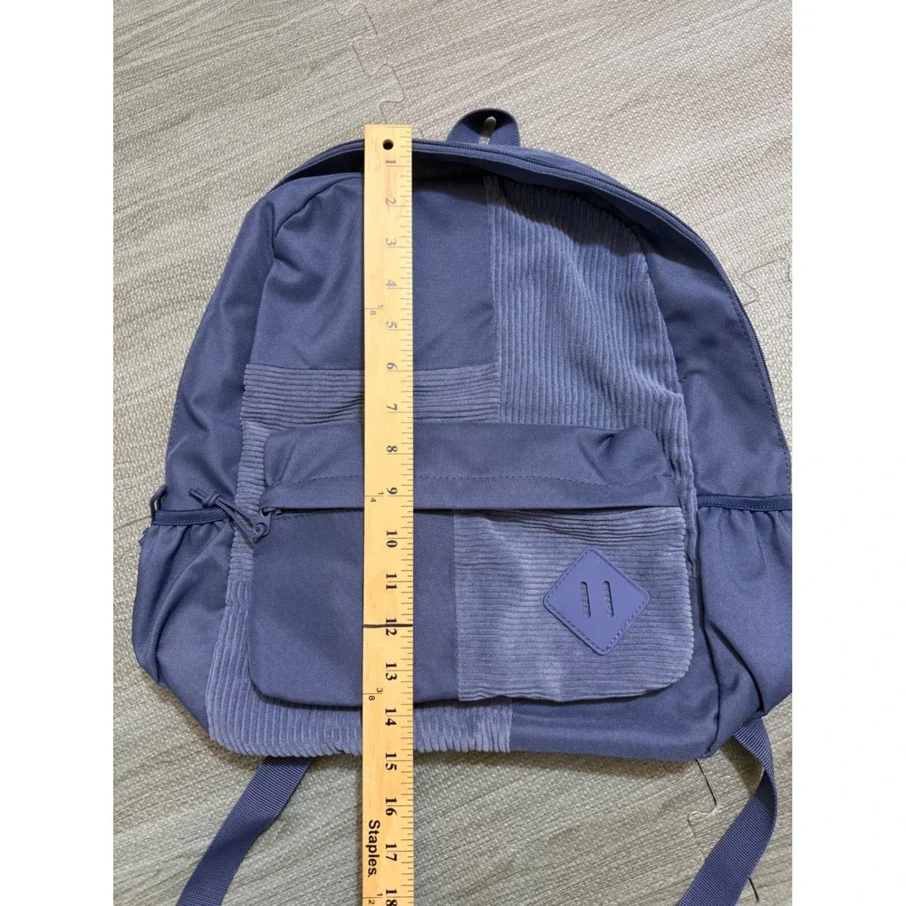 Art Class Patchwork Corduroy Canvas Backpack Blue School Bag Daypack